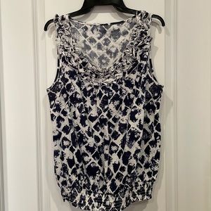 Ladies navy blue and white printed tank.